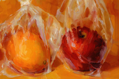 First Place, Two Dimensional Work, 2008 ~ Apples in Plastic by Victoria Mimiaga